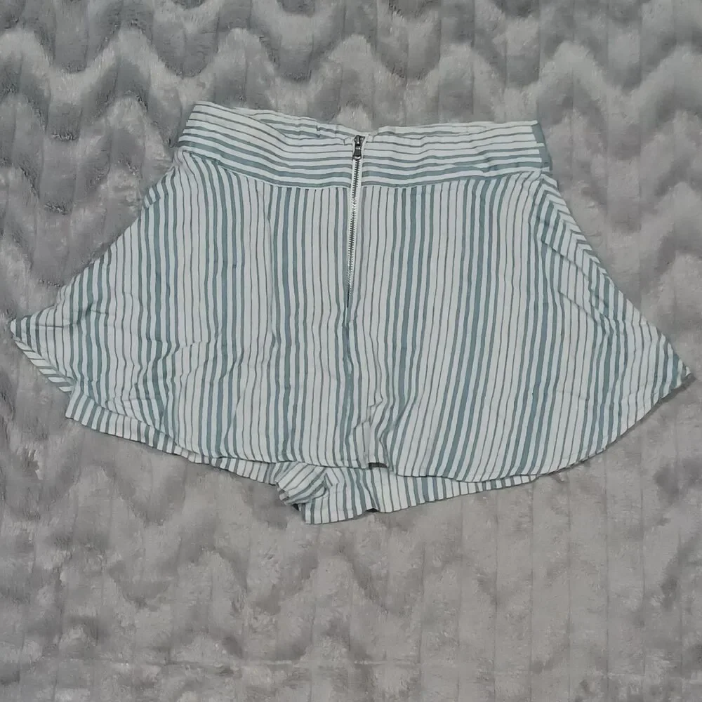 Free People Womens Size 4 Green White Striped Linen Blend Skort